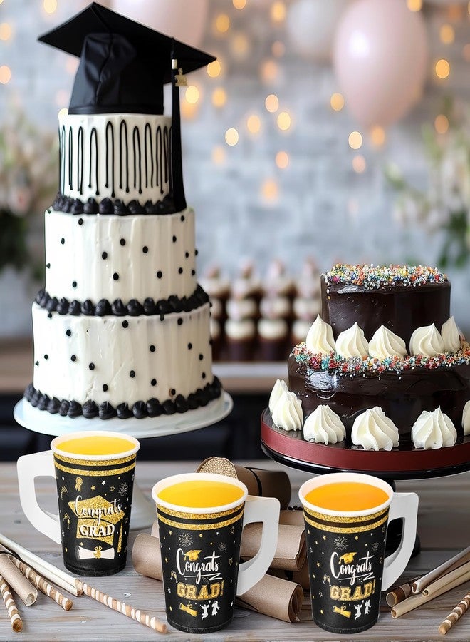 ماكس تشيك مجموعة ماكس تشيك من 75 قطعة من زينة التخرج، أكواب ورقية للآيس كريم سعة 7 أونصات بمقابض، تهانينا للخريجين، أكواب مشروبات باردة للاستخدام مرة واحدة من دفعة 2025، أكواب شوكولاتة باردة، شاي، قهوة، لوازم حفلات العطلات (أسود) - Image 5